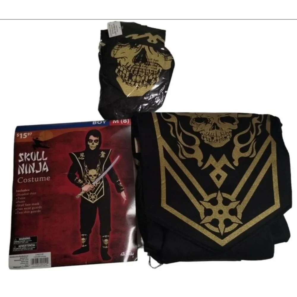Skull Ninja 8 piece Costume Boys Size Medium 8 New Halloween Dress Up